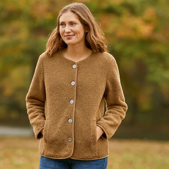 Susan Graver Weekend SZ M Knit Boucle Collarless Jacket In Mocha Haze So Soft - Picture 1 of 6